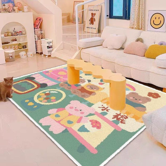 Moderner Kurzflor-Samtteppich in Mehrfarbig für Wohnzimmer, Schlafzimmer oder Kinderzimmer, schmutzabweisend und rutschfest, B/T: 80 x 50 cm - Bild 1