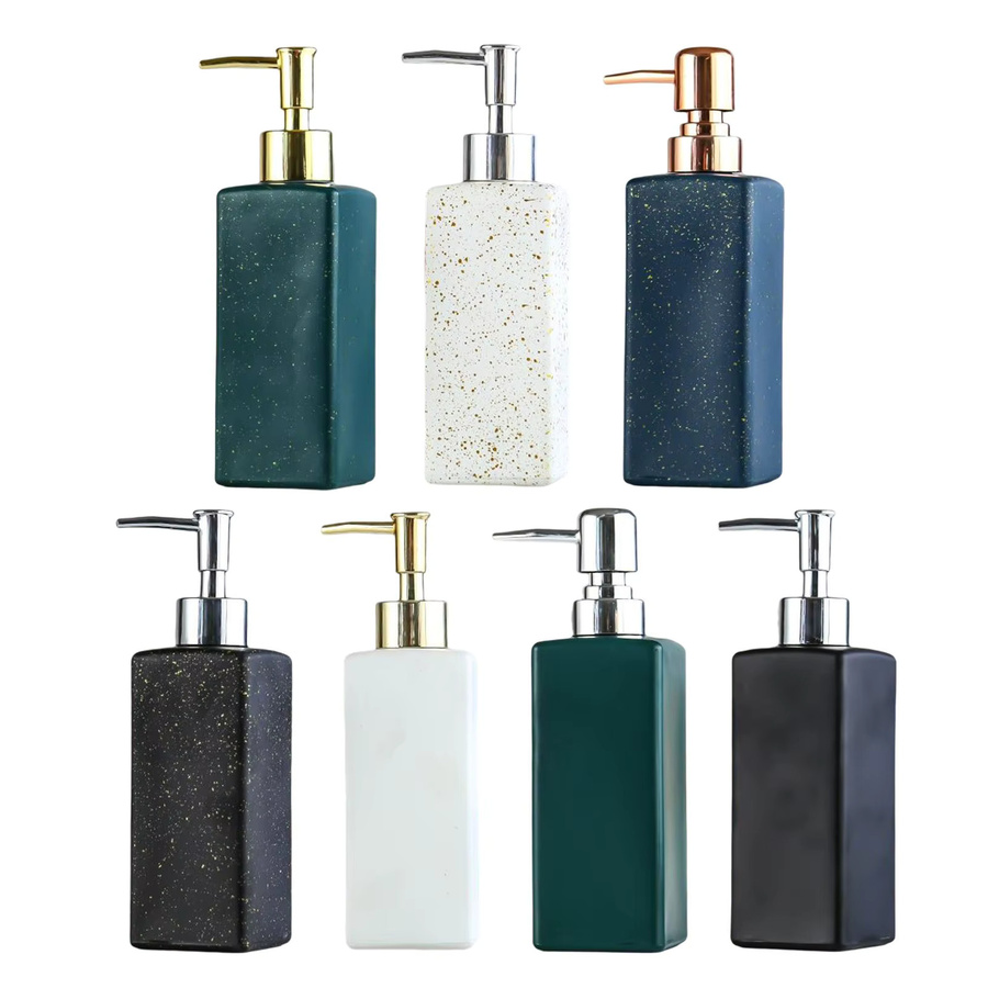 Kesoto Keramik Lotionspender mit Pumpe, wiederbefüllbare Flasche in Schwarz, Höhe: 19,6 cm, Breite: 5,7 cm - Bild 2