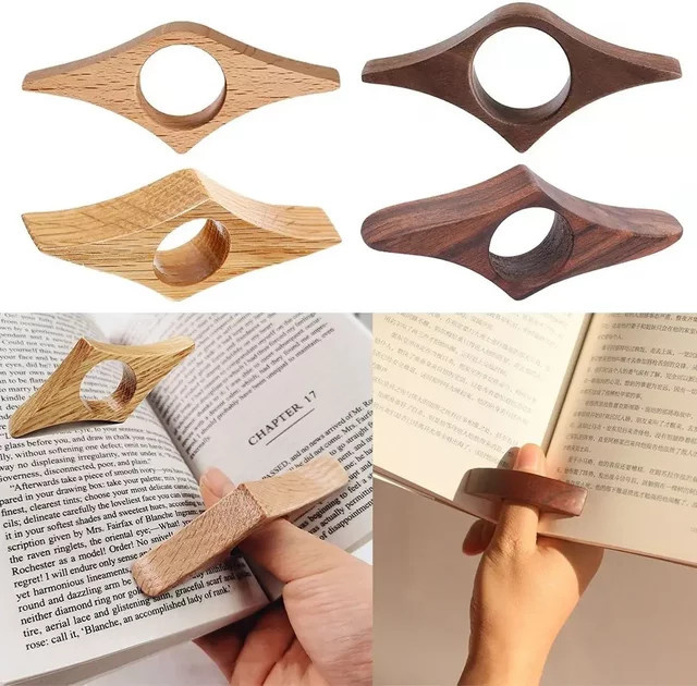Daumen-Lesezeichen aus Holz als Einhand-Seitenhalter für bequemes Lesen - Bild 1