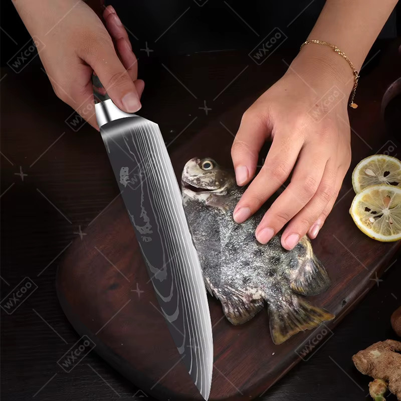 WXCOO Kochmesser aus Edelstahl in Silber mit Holzgriff, 20,32 cm - Bild 5