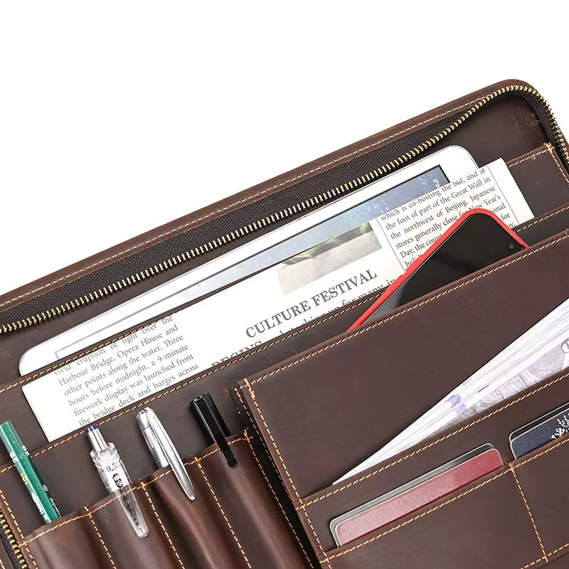 Jonlily A4 Echtleder Schreibmappe Portfolio in Braun für Erwachsene - Bild 5