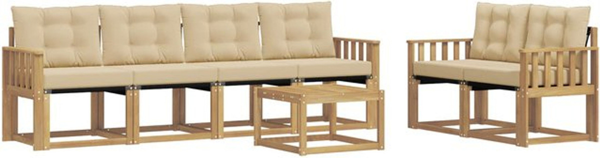 Modernes 7-teiliges Gartenmöbel-Set aus Akazie-Holz mit Kissen in Weiß und Beige von vidaXL - Bild 1