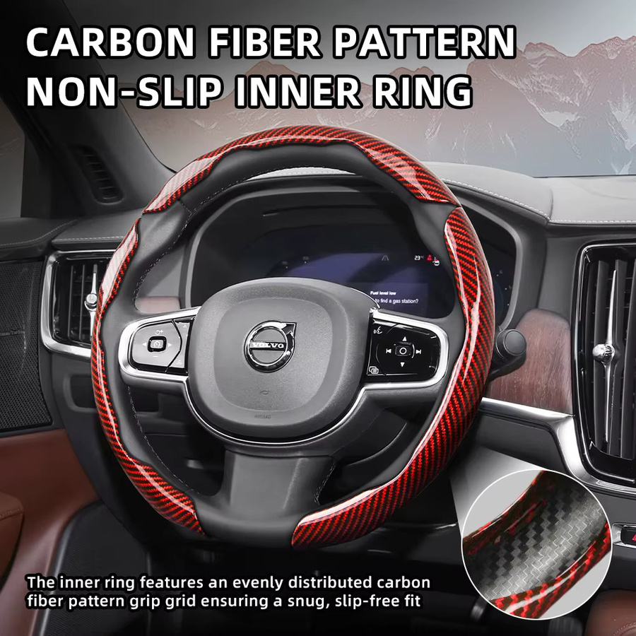 Glänzende Lenkradabdeckung in Carbonfaser-Optik für Volvo Modelle XC60 XC40 EX40 XC90 S60 EX90 EC40 V60 EX30 V90 Cross Country S90 ES90 Schwarz - Bild 1