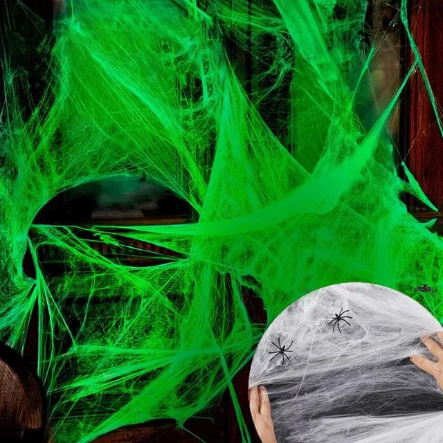 Runto Halloween Dekoration Set mit leuchtendem Spinnennetz und 50 schwarzen Spinnen für Outdoor und Horror-Partys - Bild 1