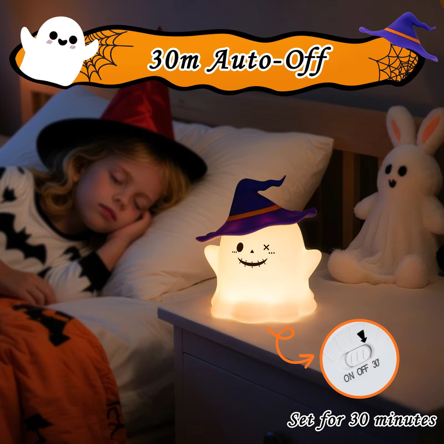 HPH Halloween Nachtlampe aus Silikon, wiederaufladbare Cartoon-Tischlampe in Weiß für das Kinderzimmer - Bild 3