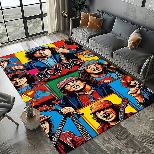 Karpetti 3D A-ACDC Rockband Cartoon Bereichsteppich, rutschfest und waschbar, B/B: 120 x 160 cm, Mehrfarbig - Bild 1