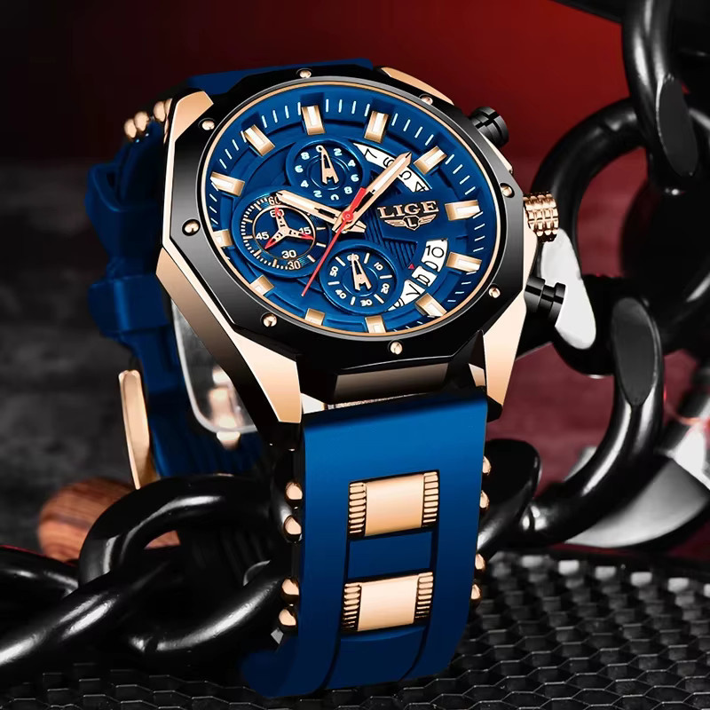 Lige Armbanduhr Chronograph, Quarz, Silikon, Blau, Herren - Bild 3