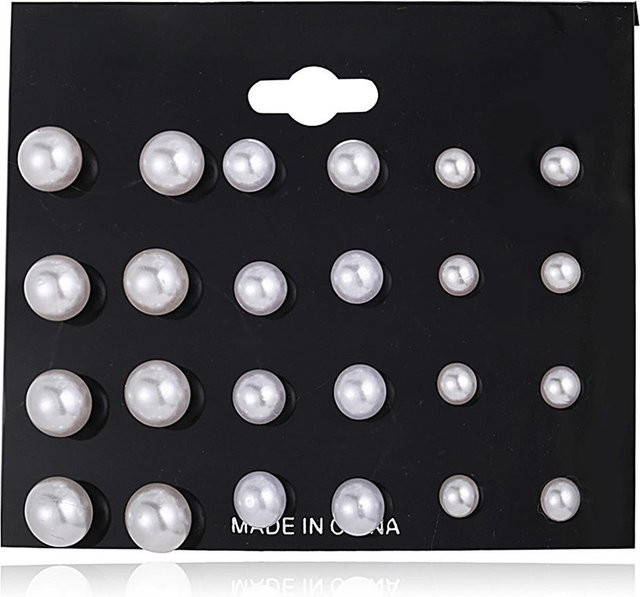 Perlenohrringe, 12 Paar, Perlenstecker, grau, Damen - Bild 1