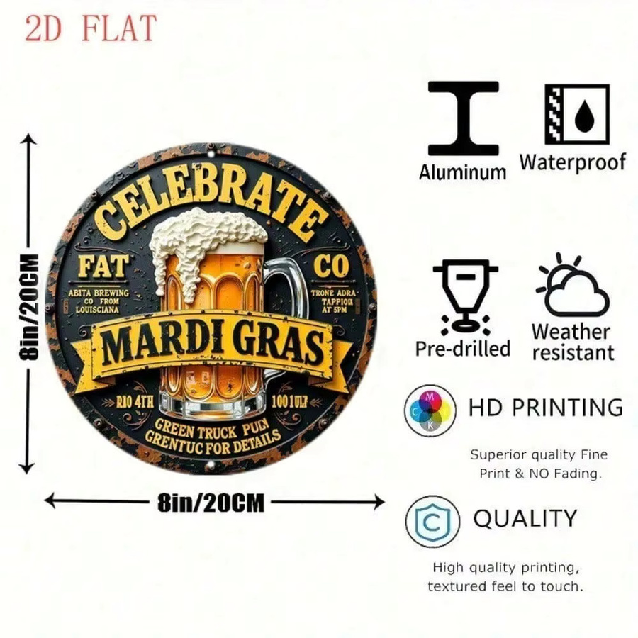 CIFBUY Mardi Gras Blechschild Vintage New Orleans Wandkunst für Bar und Zuhause, B/H: 20,32 x 20,32 cm, Mehrfarbig - Bild 2