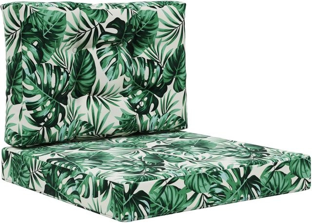 vidaXL Sofakissen für Draußen 2er-Set mit Blattmuster in Grün aus Polyester, B/T/H: 60 x 60 x 60 cm - Bild 1