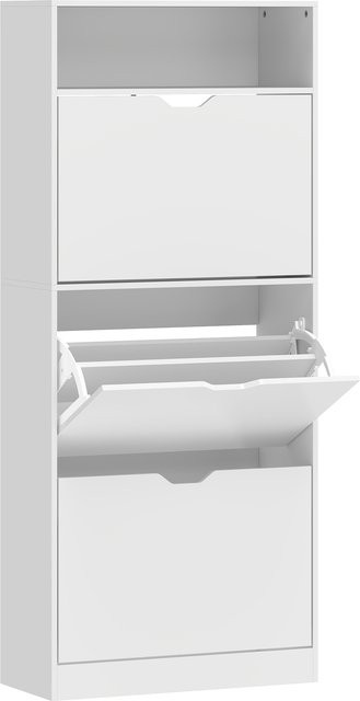 HOMCOM Schuhschrank mit 3 Klappen in Weiß, schmaler Schuhkipper mit Ablage und verstellbaren Trennwänden für 12-18 Paar Schuhe, B/T/H: 60 x 26 x 140 cm - Bild 1