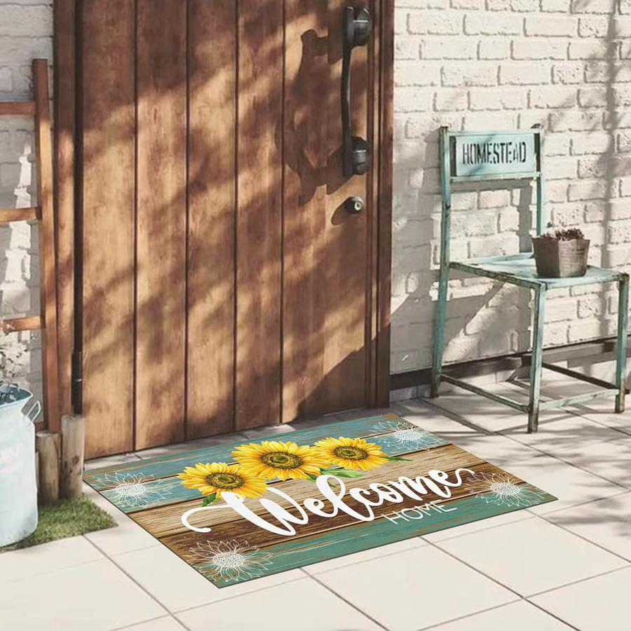 VIKAMA Sommer-Fußmatte mit Sonnenblumen-Design, rutschfeste Willkommensmatte im Vintage-Stil für drinnen und draußen, B/H: 60 x 40 cm, Mehrfarbig - Bild 2
