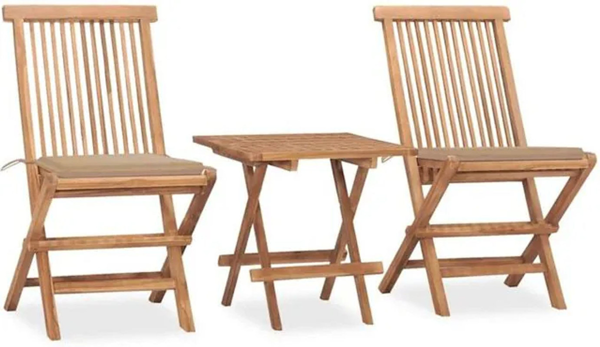 3-teilige Garten-Essgruppe aus Massivholz Teak mit Kissen in Braun von vidaxl - Bild 1