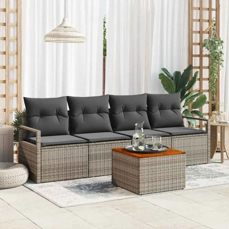 Vidaxl Garten-Sofa-Set aus Poly-Rattan mit 5 Kissen in Grau - Bild 1