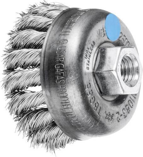 PFERD Topfbürste TBG 65/M14 INOX gezopft für Winkelschleifer mit Edelstahl-Draht-Ø 0,35 mm in Silber und Blau - Bild 1