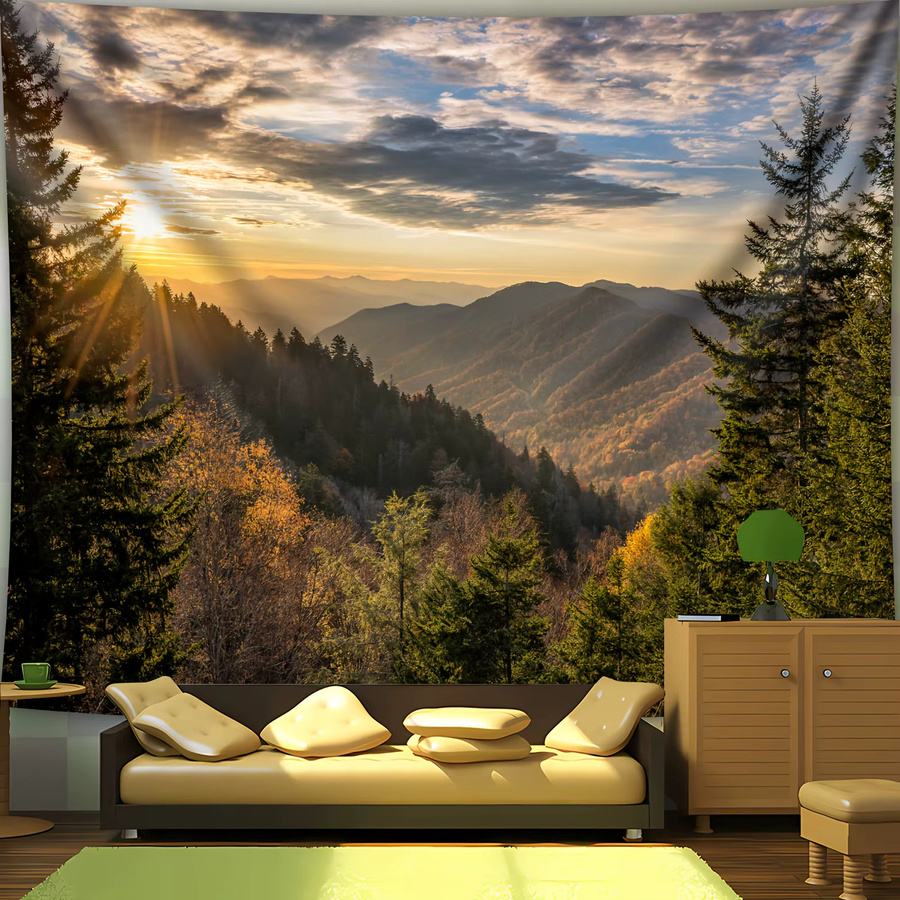 VIKAMA Mountain Dawn Landschaft Wandteppich in Multicolour, moderner Textil-Wandteppich für dein Wohnzimmer, B/H: 60 x 40 cm - Bild 4