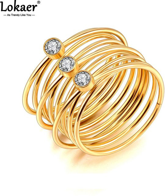 Lokaer Mode Ring, Edelstahl, Gold, Zirkonia, Damen - Bild 1