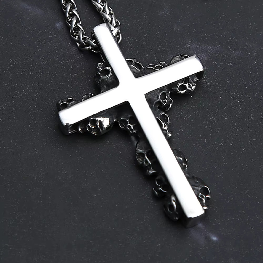 NORTHMAN Halskette Edelstahl, Kreuz, Schädel Anhänger, Silber, Unisex - Bild 3