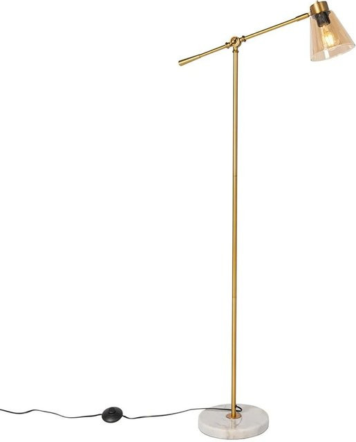 QAZQA Art Deco Stehleuchte Nina aus Bronze und Marmor mit bernsteinfarbenem Glas, dimmbar - Bild 1