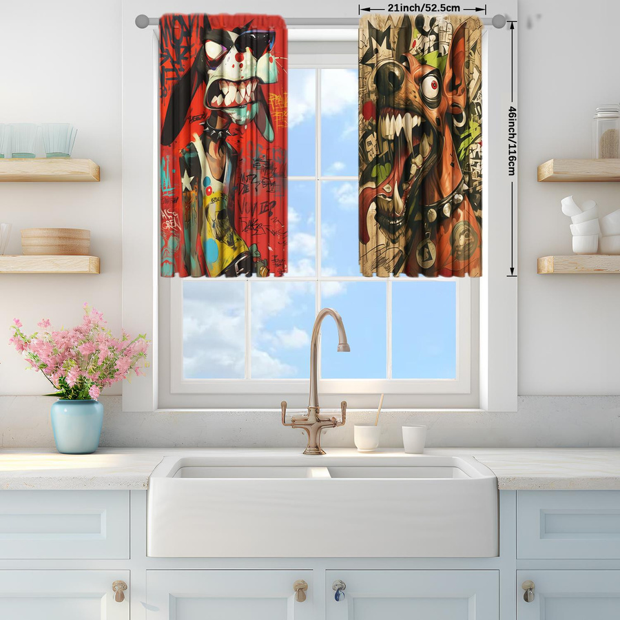 2er-Set Hund Vorhang mit Grafikprint, halbtransparent, modern, Mehrfarbig, B: 52,5 cm x H: 116 cm - Bild 4