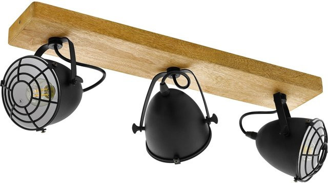 Eglo Gatebeck 3-flammige Spotleuchte in Schwarz mit Holz-Elementen im Vintage-Design - Bild 1
