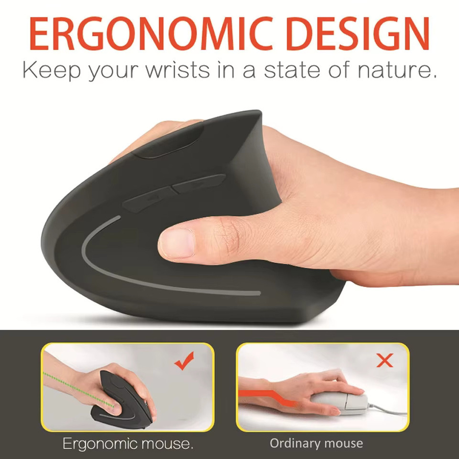 Ergonomische vertikale kabellose USB-Maus von AyeBeau in Schwarz, wiederaufladbare Gaming-Maus für PC, Laptop und Notebook - Bild 4