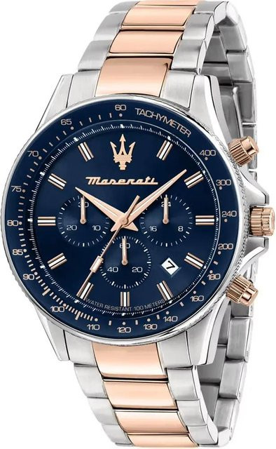 Maserati Chronograph, Edelstahl, Bicolor, Roségold, Blau, Herren, Quarz - Bild 1