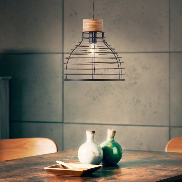 Brilliant Pendelleuchte Avia in Schwarz und Holz mit Durchmesser: 35 cm - Bild 1