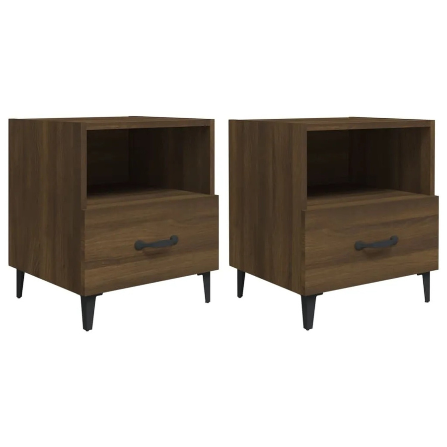 vidaXL Nachttische 2er-Set in Braun Eichen-Optik aus Holzwerkstoff und Metall, B/T/H: 40 x 47,5 x 44 cm - Bild 2