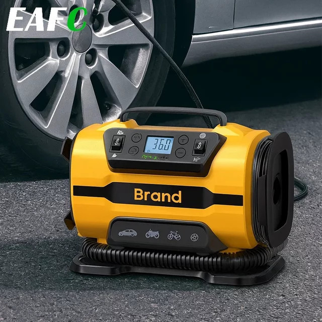 EAFC Tragbarer Luftkompressor Dual Power AC/DC Reifenfüllpumpe mit Digitalanzeige in Gelb, 150 PSI, 35 l/min - Bild 1