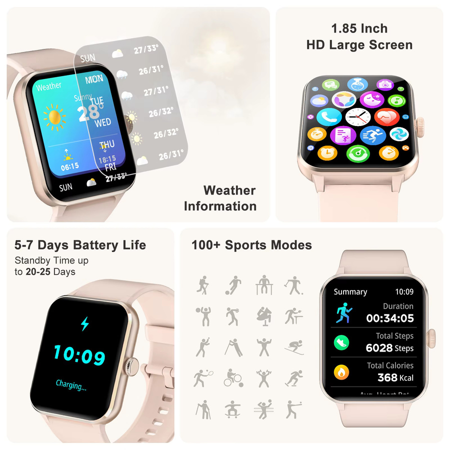 Blackview R50 Smartwatch mit 1,85 Zoll TFT-Display, Bluetooth-Anrufen und Gesundheitsüberwachung für Damen und Herren in Schwarz oder Pink - Bild 2