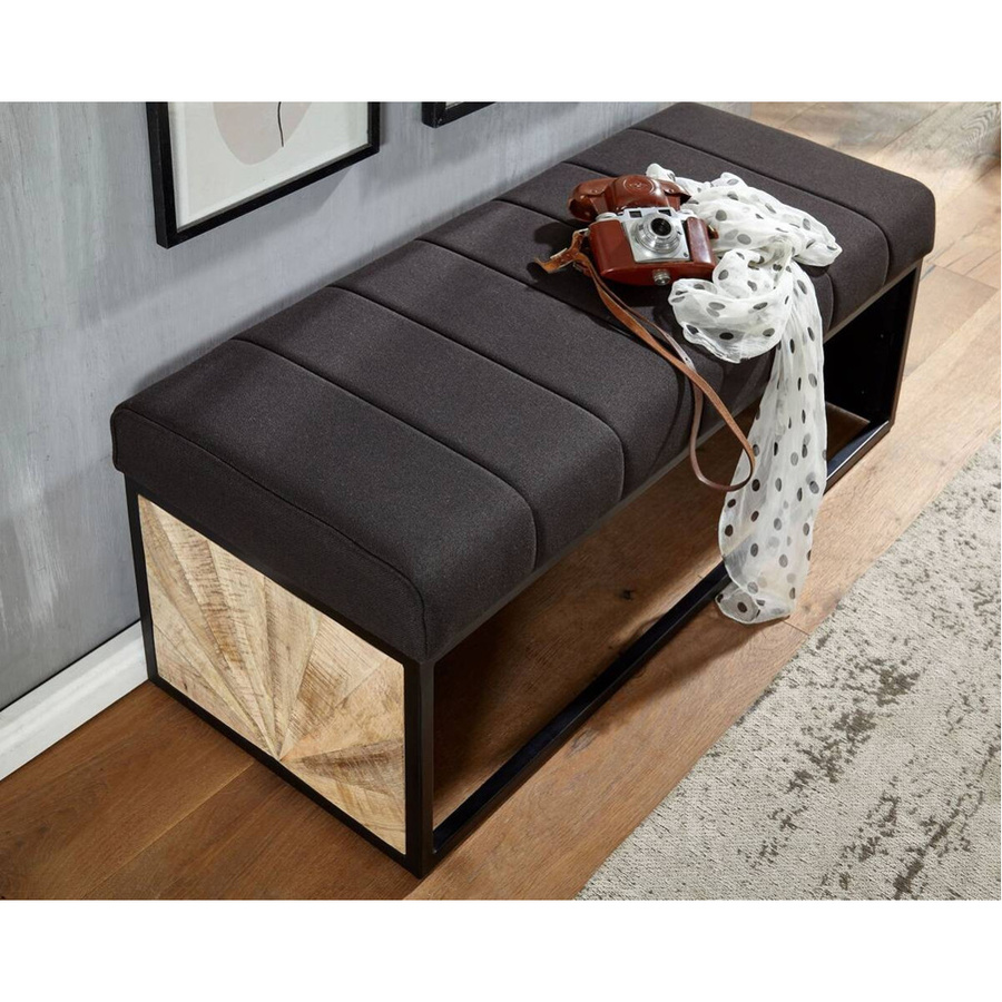 Wohnling Sitzbank aus Mango Massivholz und Eisen in Dunkelbraun und Schwarz mit Stoffbezug, B/H/T: 105 x 40 x 40 cm - Bild 5