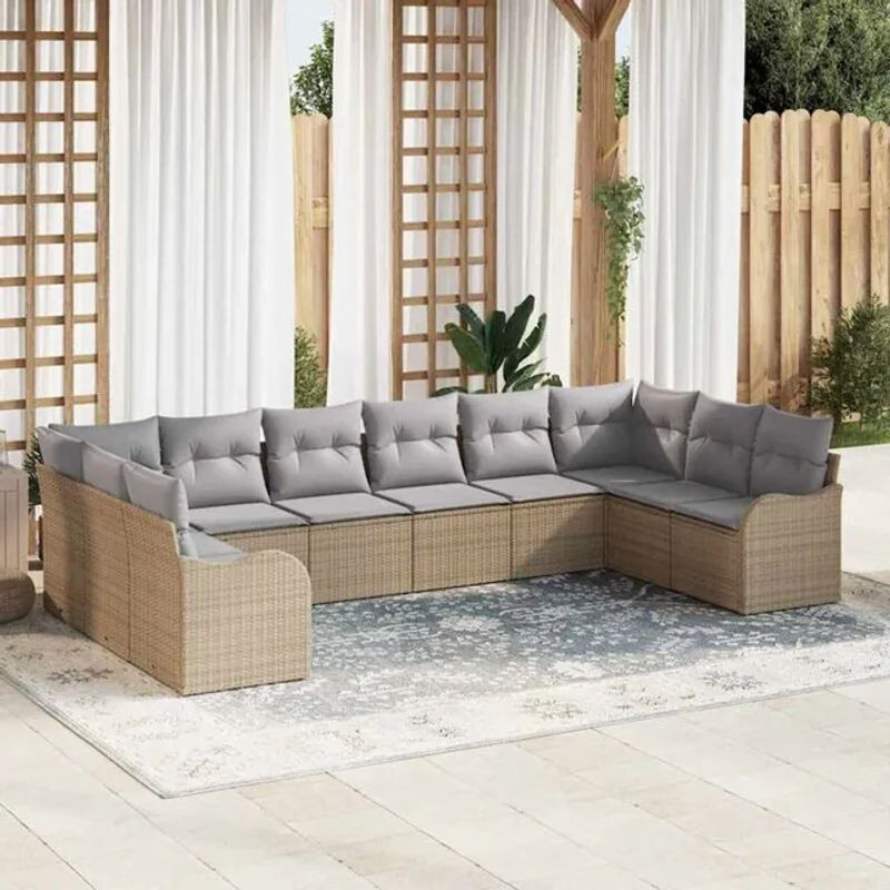 vidaxl Garten-Sofa-Set aus Poly-Rattan mit 10 Kissen in Beige - Bild 1