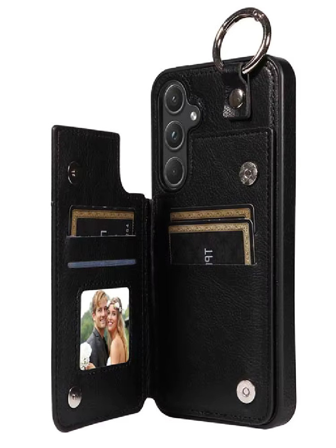Magnetische Leder-Brieftasche als Schutzhülle für Samsung Galaxy A15 A25 A35 A55 A14 A24 A34 A54 A13 A23 A33 A53 A73 5G mit Kartenfächern in Schwarz - Bild 3