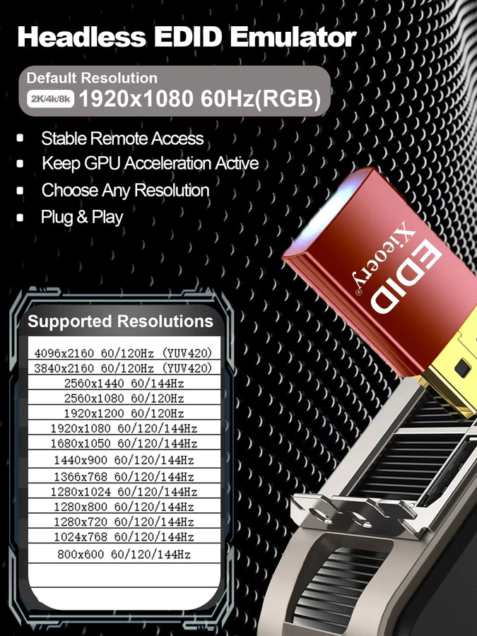 Xieoery 8K HDMI Dummy-Stecker EDID-Emulator Headless HDMI-Dongle für Gaming und Fernzugriff unterstützt 7680x4320 RGB - Bild 4