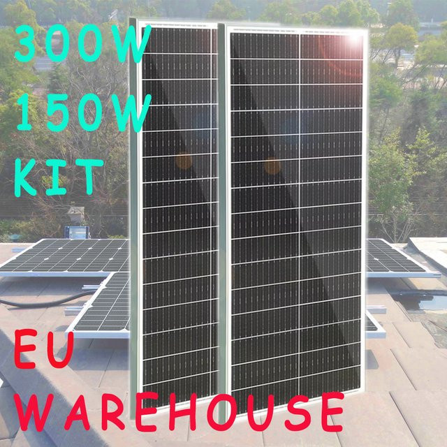 xinpuguang Solarpanel 12V Mono Zelle mit gehärtetem Glas und Aluminiumrahmen für Camper, Boot und Zuhause, 300W oder 150W, Farben: Silber/Schwarz - Bild 1