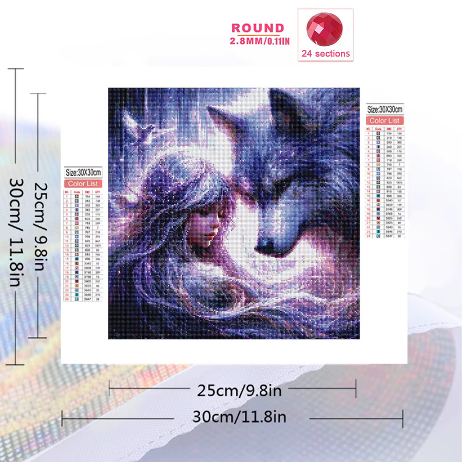 Momoart Diamant-Gemälde Wolf DIY-Bastelset mit runden Steinen in Multicolour, B/H: 20 x 20 cm - Bild 2