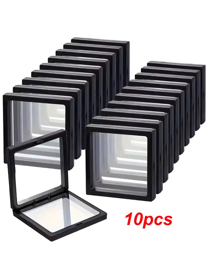 10 transparente schwebende Präsentationsboxen aus Kunststoff für Schmuck und Sammlerstücke, Farben: Transparent und Schwarz - Bild 4