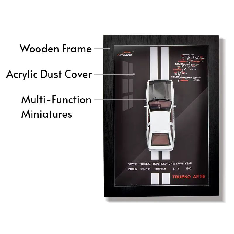 3D-Fotorahmen aus Holz mit Miniatur-Spielzeugauto aus Metalldruckguss 1/32 von MAKEDA, Wanddekoration für dein Wohnzimmer, Breite: 30,5 cm - Bild 4