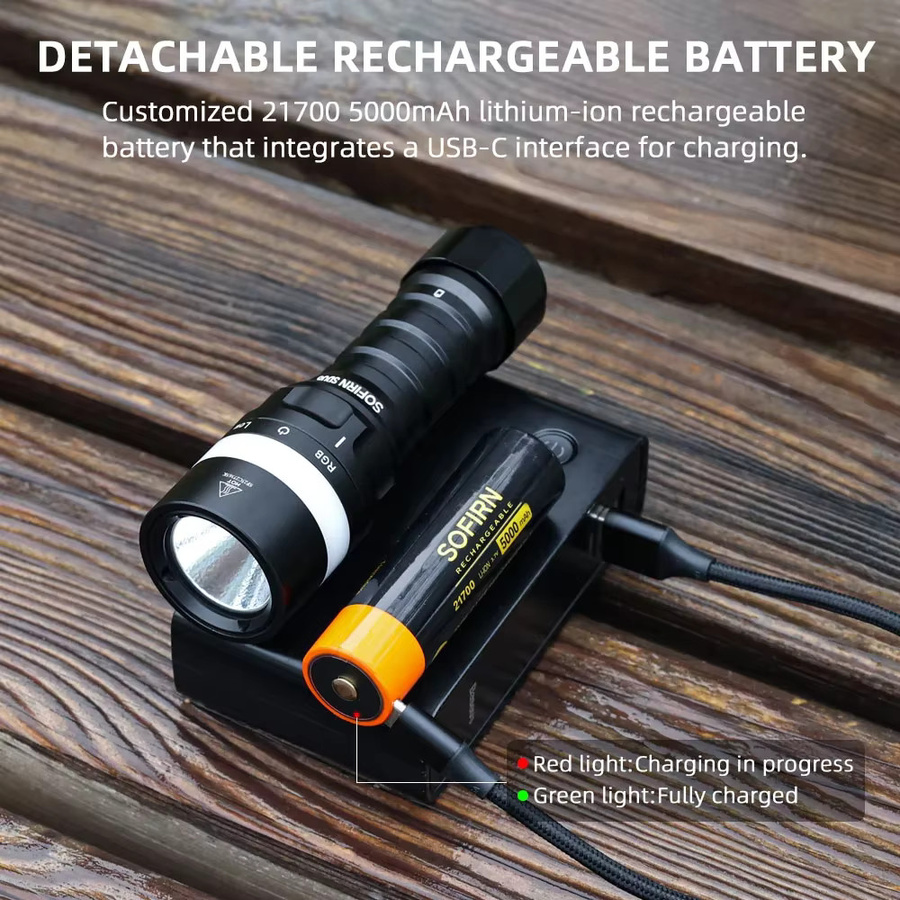 Sofirn SD08 Scuba Tauchtaschenlampe mit 3200 lm, SST70 LED, RGB-Licht für 360 Grad Unterwasserpositionierung, schwarz, wiederaufladbar - Bild 2