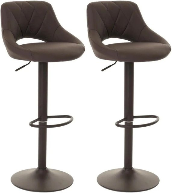 2er-Set Barhocker MCW N64 in Braun aus Kunstleder und Metall mit drehbarer Sitzfläche und Fußablage, H: 107 cm, B: 44 cm, T: 44 cm - Bild 1