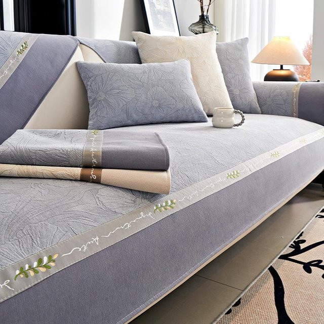 Chenille Vintage Jacquard Sofa Kissenbezug mit floralem Muster, Grau, B/H: 70 x 70 cm - Bild 1