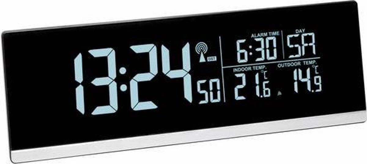 TFA Dostmann Digital Funkwecker Schwarz mit Thermometer, Datumsanzeige und Beleuchtung - Bild 1