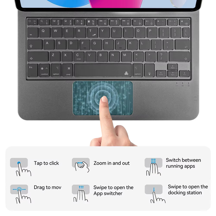 Magische hintergrundbeleuchtete Tastaturhülle für Apple iPad Pro 11 und 12,9 Zoll sowie iPad Air 4 und 5 in Schwarz - Bild 4