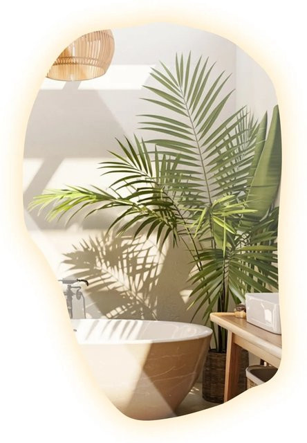 Tulup LED Badspiegel in unregelmäßiger organischer Form, Warmweiß 3000K, Breite: 80 cm, Höhe: 52 cm - Bild 1