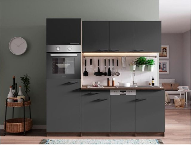 Respekta Küchenzeile KB205EYGC in Grau-Eiche York, Breite: 205 cm, Tiefe: 55,5 cm - Bild 1