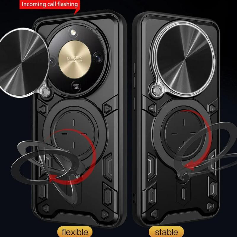 Heavy Duty Schutzhülle für Honor X9d 5G in Schwarz mit magnetischem Ringhalter und schiebbarer Linsenschutzabdeckung - Bild 4