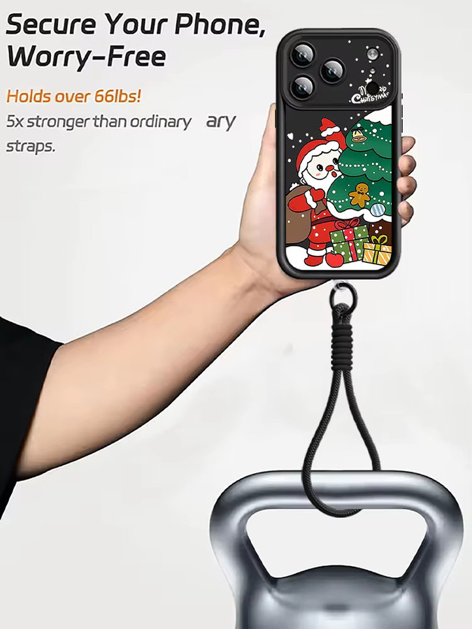 YISHANGOU Handyhülle mit Weihnachtsmann-Design und Riemen, stoßfeste TPU-Schutzhülle für iPhone 17 Pro Max, 16, 15, 14, 13, 12, 11 Pro Max, Farbe: Schwarz/Mehrfarbig - Bild 5