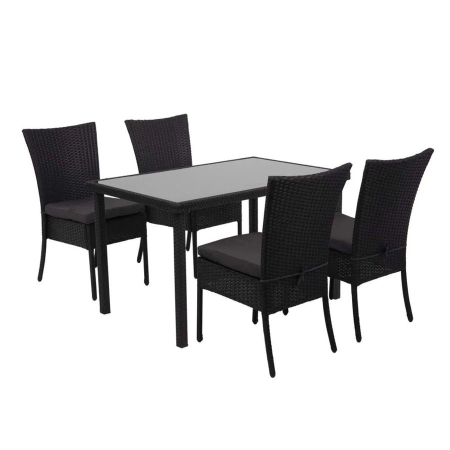MCW Poly-Rattan Sitzgruppe G19 5-teilig mit Tisch und 4 Stühlen, Schwarz mit dunkelgrauen Kissen, Tisch Breite: 120 cm, Tiefe: 75 cm - Bild 3