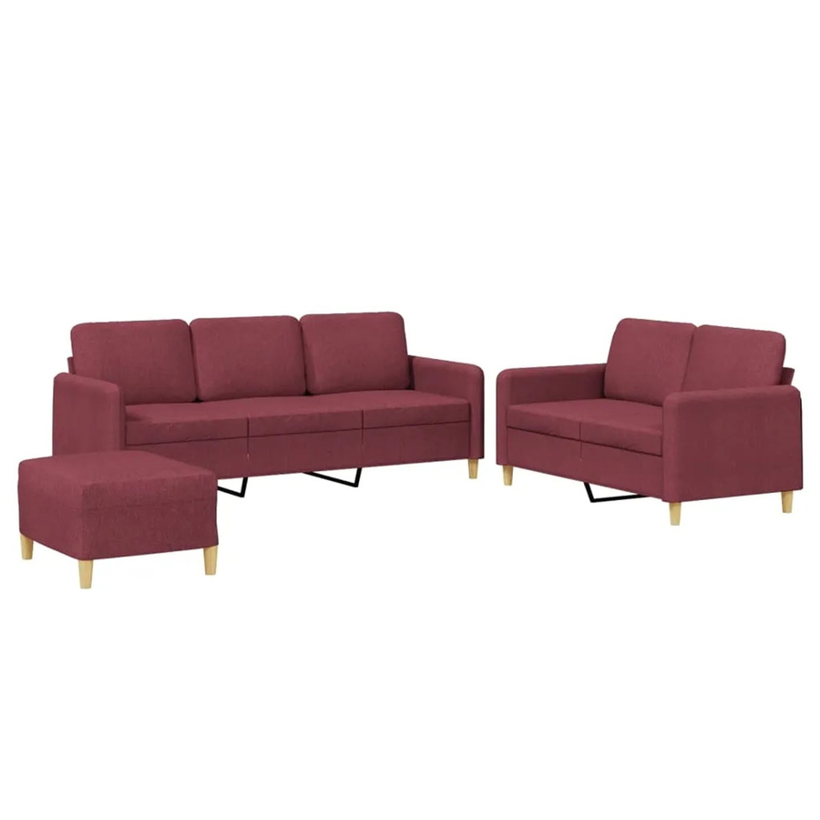 vidaXL 3-teilige Sofagarnitur in Rot mit Stoffbezug, 3-Sitzer, 2-Sitzer und Ottoman für dein Wohnzimmer - Bild 2
